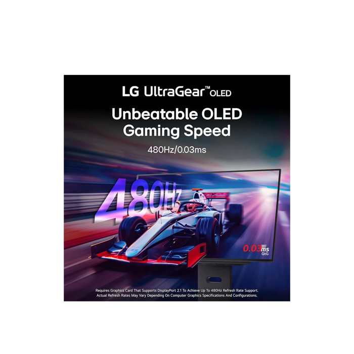 LG UltraGear OLED 27" QHD 480Hz, 0.03ms, HDMI 2.1, G-Sync Compatible, AMD FreeSync Premium Pro Gaming Monitor - Black
