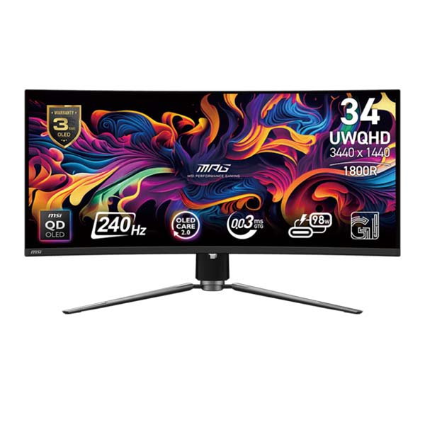 MSI MPG 341CQPX - 34 Inch UWQHD 240Hz 0.03ms HDMI 2.1 QD-OLED Gaming Monitor - Black