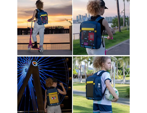 Divoom Pixel Art Backpack-S Youngsters Customizable LED Animation Display Bag With App Control - Dark Blue