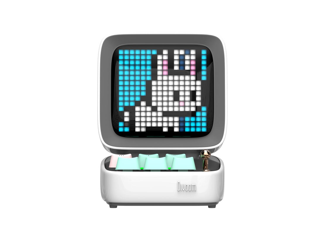 Divoom Ditoo-Pro Retro Pixel Art Bluetooth Speaker with RGB Mechanical Keyboard - White