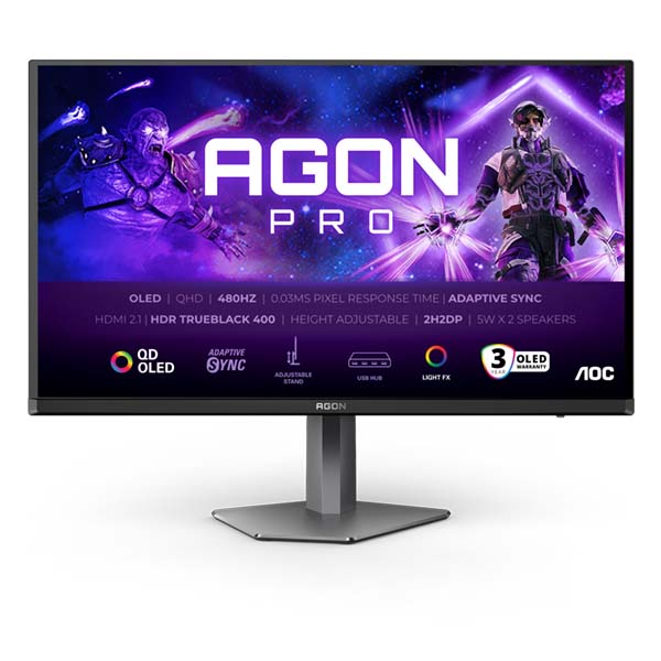 AOC AGON PRO AG276QKD - 27 Inch QHD 480Hz 0.03ms HDMI 2.1 OLED Gaming Monitor - Black