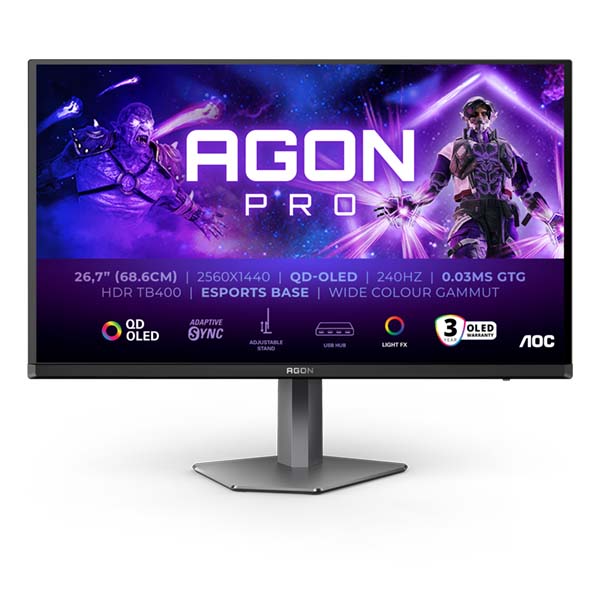 AOC AGON PRO AG276QZD2 - 27 Inch QHD 240Hz 0.03ms HDMI 2.0 QD OLED Gaming Monitor - Black