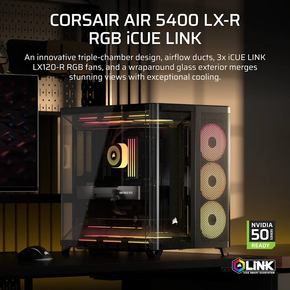 CORSAIR AIR 5400 LX-R LINK Tempered Glass Mid Tower ATX Case - Black