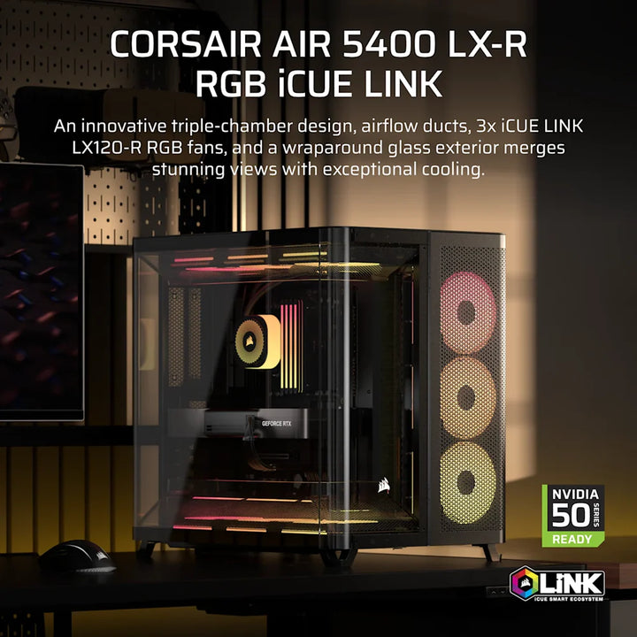 CORSAIR AIR 5400 LX-R LINK Tempered Glass Mid Tower ATX Case - Black