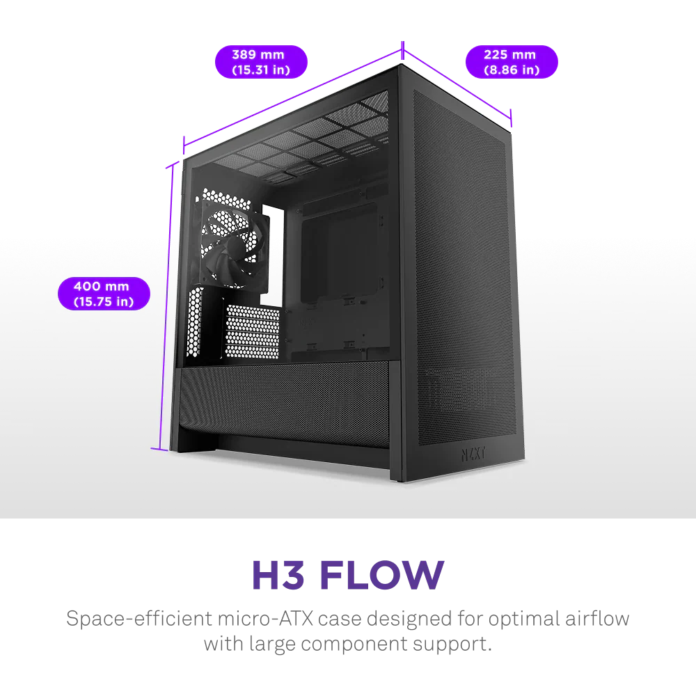 NZXT H3 Flow (2025) micro-ATX Mid Tower Case - All Black