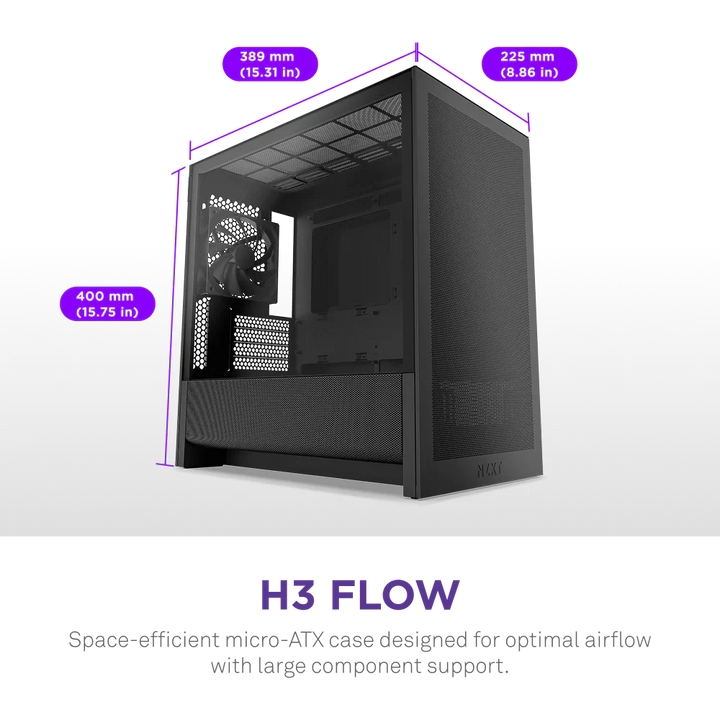 NZXT H3 Flow (2025) micro-ATX Mid Tower Case - All Black