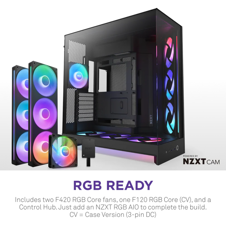 NZXT H9 Flow RGB+ (2025) Dual-Chamber Mid Tower Case With RGB Fans & Control Hub - All Black