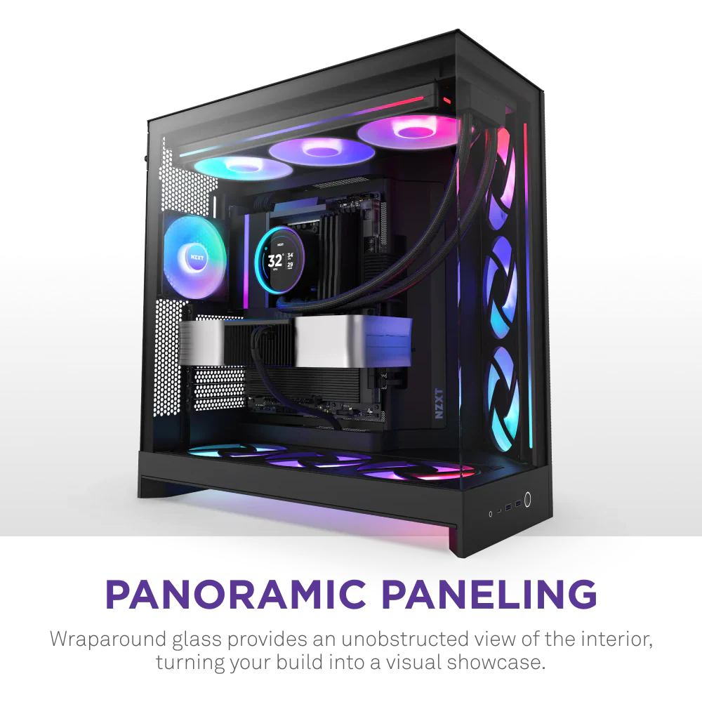 NZXT H9 Flow RGB (2025) Dual-Chamber Mid Tower Case With RGB Fans - All Black