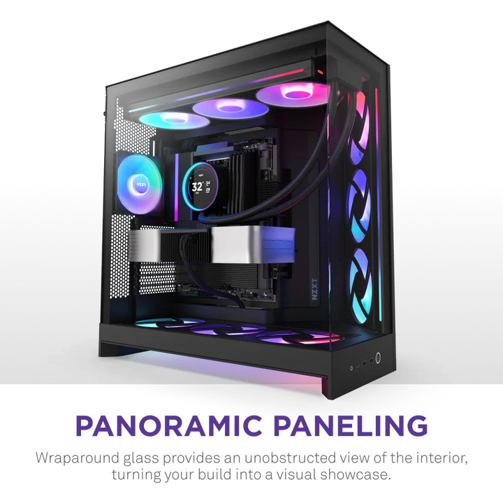 NZXT H9 Flow RGB (2025) Dual-Chamber Mid Tower Case With RGB Fans - All Black