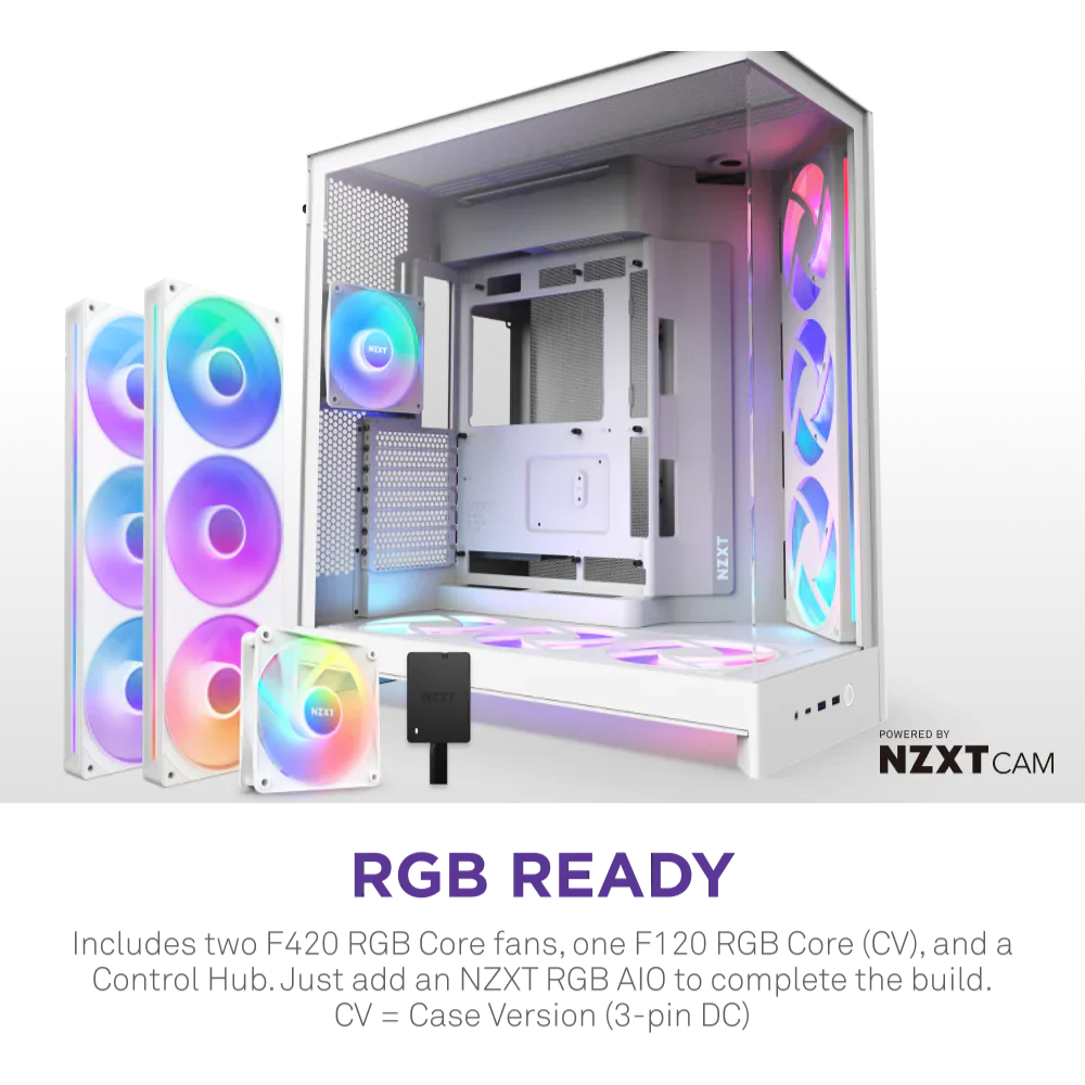 NZXT H9 Flow RGB+ (2025) Dual-Chamber Mid Tower Case With RGB Fans & Control Hub - All White