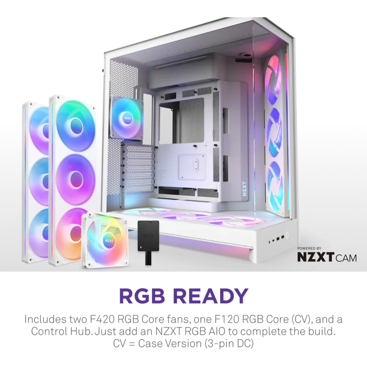 NZXT H9 Flow RGB+ (2025) Dual-Chamber Mid Tower Case With RGB Fans & Control Hub - All White