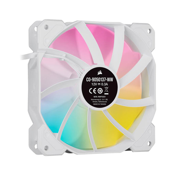 Corsair iCUE SP120 RGB ELITE Performance 120mm White PWM Fan - Triple Pack with Lighting Node CORE