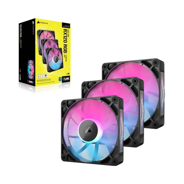 CORSAIR iCUE LINK RX120 RGB - 3 x 120mm PWM Fan Triple Starter Kit - Black