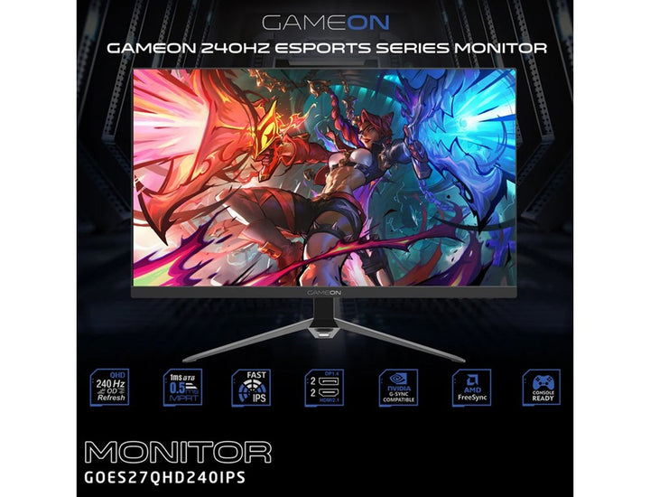 GAMEON GOES27QHD240IPS 27" QHD, 240Hz, MPRT 0.5ms, HDMI 2.1, Fast IPS Gaming Monitor (Support PS5)