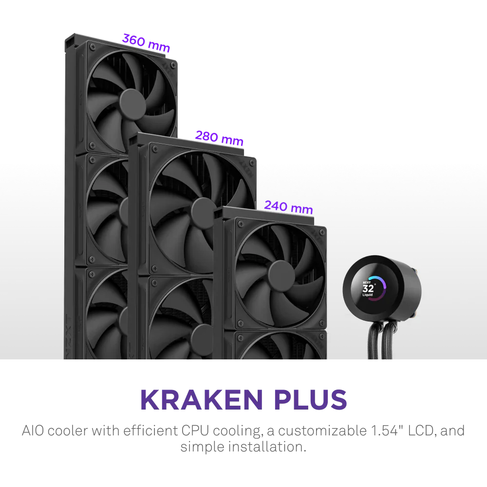 Nzxt Kraken Plus 360mm V2 Display and Radiator Fans AIO Liquid Cooler - Black
