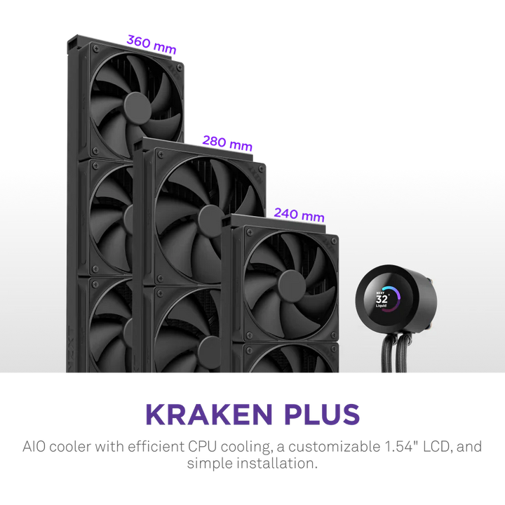 Nzxt Kraken Plus 360mm V2 Display and Radiator Fans AIO Liquid Cooler - Black